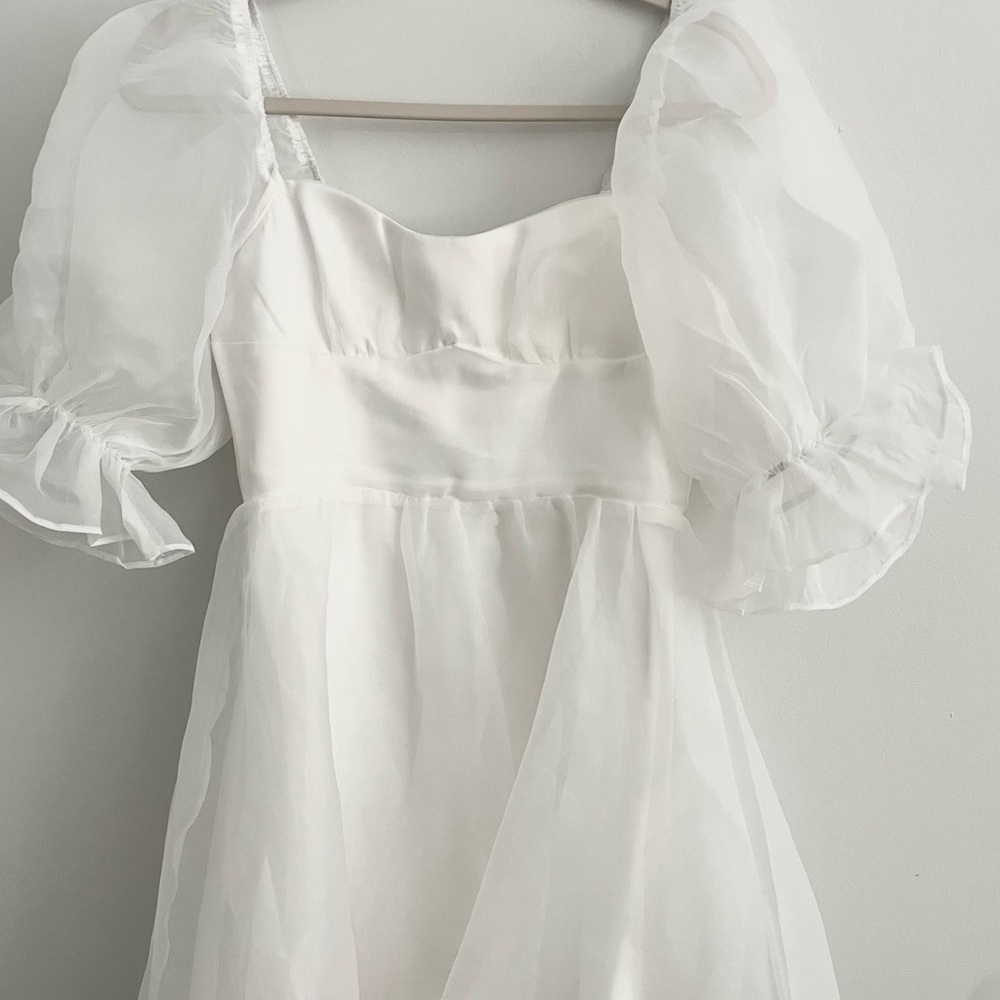 Selfie Leslie Ivory Dress with Mesh Puff Sleeves